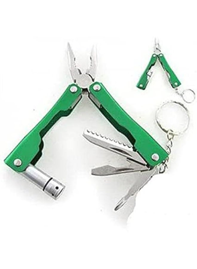 أداة جيب متعددة الوظائف من الفولاذ المقاوم للصدأ، مثالية للسفر، قابلة للطي، مزودة بإضاءة LED فضية اللون. - Image 1